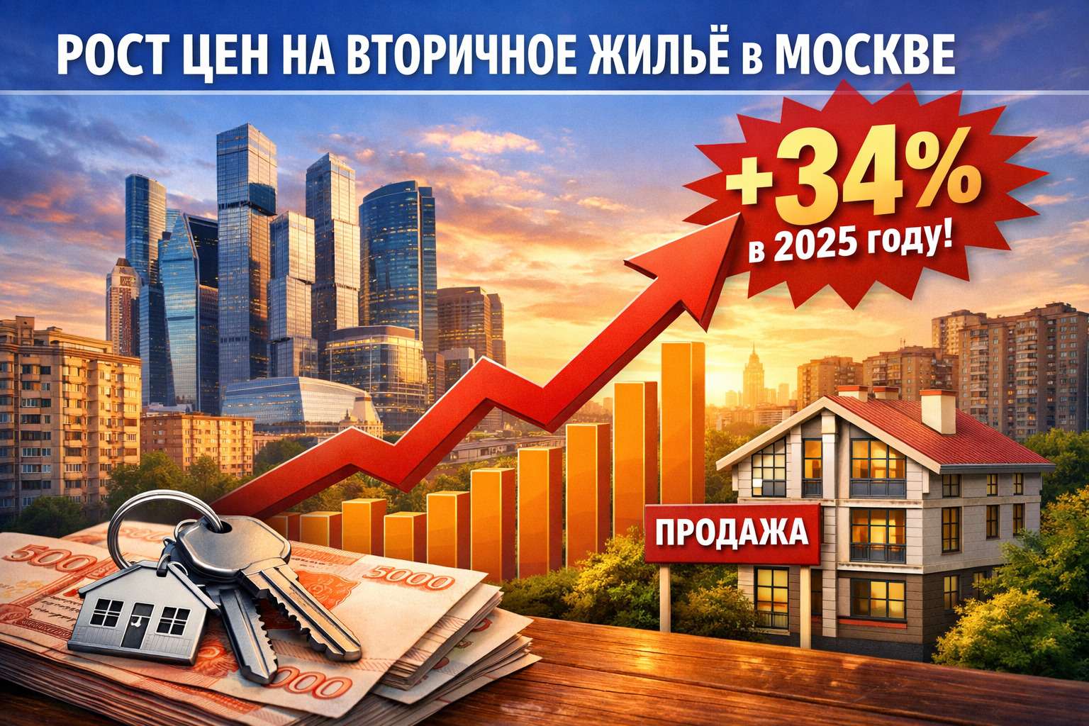 Рост цен на вторичное жильё в Москве — +34% в 2025 году
